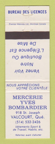 Matchbook Cover - Mercerie Yves Bombardier Valcourt QC