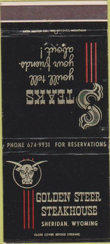Matchbook Cover - Golden Steer Steakhouse Sheridan WY 30 Strike