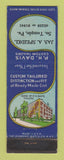 Matchbook Cover - PH Davis Tailors Clothes Jas Speidel South Temple PA