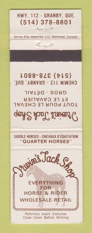 Matchbook Cover - Irwin's Tack Shop Granby QC