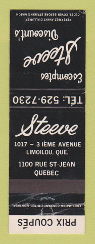 Matchbook Cover - Steeve Discount's Limoilou QC Quebec