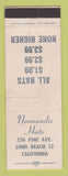 Matchbook Cover - Normandie Hats Long Beach CA