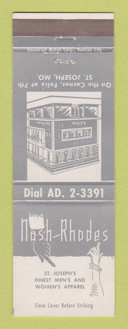 Matchbook Cover - Nash Rhodes Clothes St Joseph MO