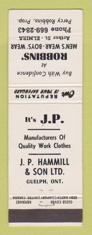 Matchbook Cover - Robbins' Men's Clothes Elmira Guelph ON CREASED