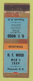 Matchbook Cover - HF Wood Men's Clothes Plymouth NH ADVANCE