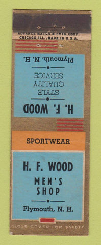 Matchbook Cover - HF Wood Men's Clothes Plymouth NH ADVANCE