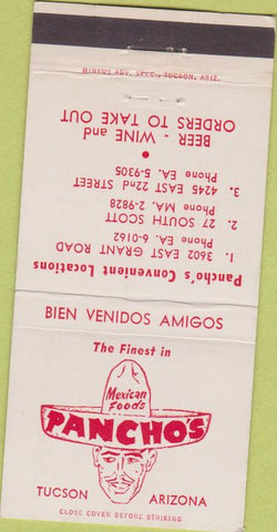 Matchbook Cover - Pancho's Mexican food Tucson AZ 30 Strike