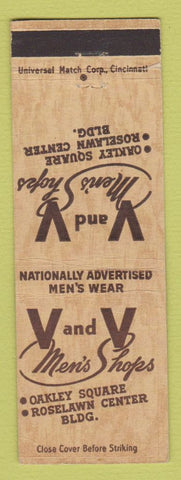 Matchbook Cover - V and V Men's Shops Clothes Cincinnati OH
