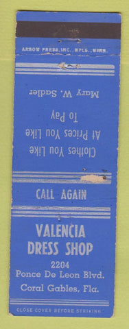 Matchbook Cover - Valencia Dress Shop Coral Gables FL WORN