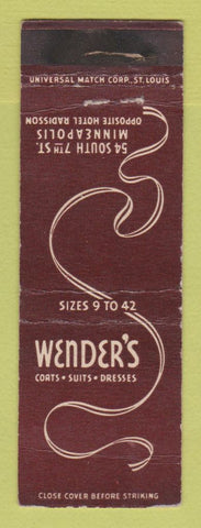Matchbook Cover - Wender's Clothes Minneapolis MN WORN