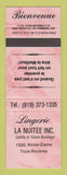 Matchbook Cover - Lingerie La Nuitee Trois Rivieres QC
