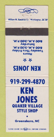 Matchbook Cover - Ken Jones Clothes Greensboro NC