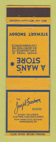 Matchbook Cover - Joseph Freedman Men's Clothes Harrisburg PA