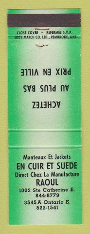 Matchbook Cover - En Cuir Et Suede Clothes Montreal QC GREEN