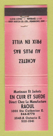 Matchbook Cover - En Cuir Et Suede Clothes Montreal QC RED