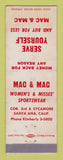 Matchbook Cover - Mac and Mac Women's Clothes Santa Ana CA WEAR