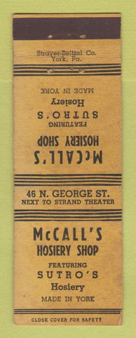 Matchbook Cover - McCall's Hosiery Shop York PA