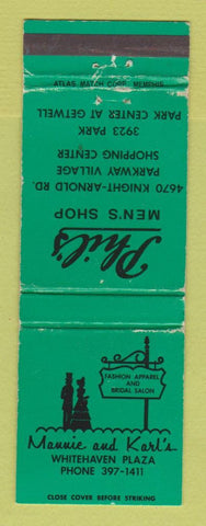Matchbook Cover - Phil's Men's Clothes Mannie and Karl's Memphis TN WORN