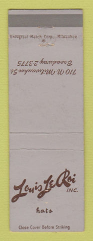 Matchbook Cover - Louis Le Roi Hats Milwaukee WI WORN BACK