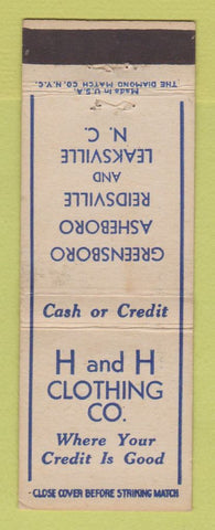 Matchbook Cover - H and H Clothing Greensboro Asheboro Reidsville Leaksville NC