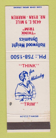 Matchbook Cover - Hollywood Weight Dynamics Warren MI girlie