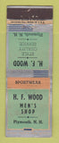 Matchbook Cover - HF Wood Men's Clothes Plymouth NH ADVANCE WEAR