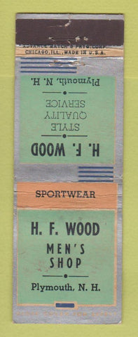 Matchbook Cover - HF Wood Men's Clothes Plymouth NH ADVANCE WEAR