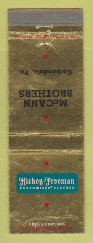 Matchbook Cover Hickey Freeman Men's Clothes McCann Brothers Carbondale PA WEAR