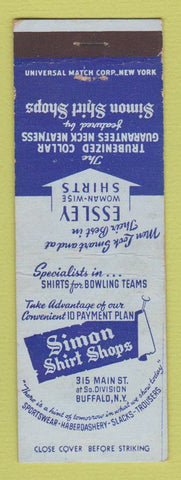 Matchbook Cover - Simon Shirt Shops Clothes Buffalo NY