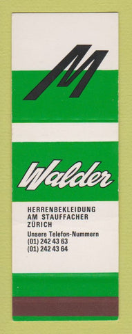 Matchbook Cover - Walder Zurich Switzerland SAMPLE