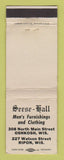 Matchbook Cover - Seese Hall Men's Clothes Ripon Oshkosh WI WEAR