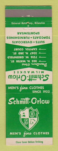 Matchbook Cover - Schmitt Orlow Men's Clothes Milwaukee WI