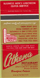 Matchbook Cover - Athena Restaurant Brantford ON 30 Strike