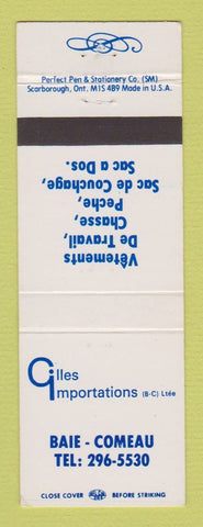 Matchbook Cover - Gilles Importations Baie Comeau QC