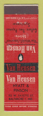 Matchbook Cover - Van Heusen Men's Clothes Hyatt Pinson Baltimore MD