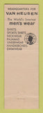 Matchbook Cover - Van Heusen Men's Clothes Noel's Denison TX