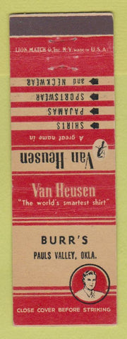 Matchbook Cover - Van Heusen Men's Clothes Burr's Pauls Valley OK