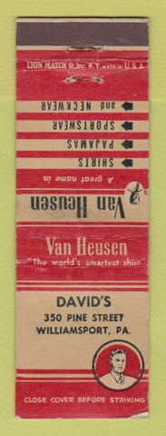 Matchbook Cover - Van Heusen Men's Clothes David's Williamsport PA WEAR