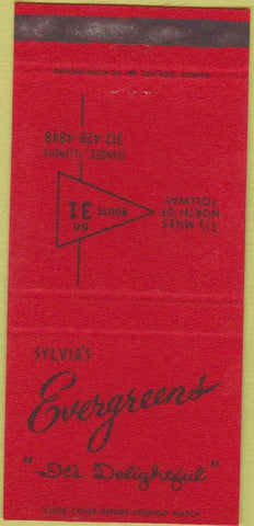 Matchbook Cover - Sylvia's Evergreens Dundee IL 30 Strike