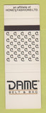 Matchbook Cover - Dame Belt and Bag Honey Fashions SAMPLE