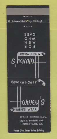 Matchbook Cover - Harvey's Men's Clothes Homestead PA