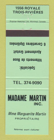 Matchbook Cover - Madame Martin Trois Rivieres QC GREEN