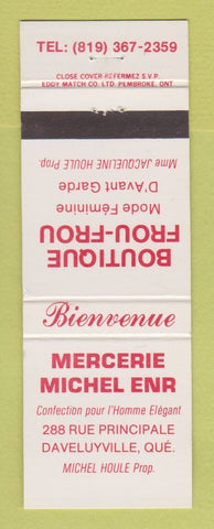 Matchbook Cover - Mercerie Michel Daveluyville QC Boutique Frou Frou