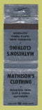 Matchbook Cover - Matheson's Clothing Waskesiu SK WEAR