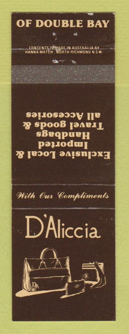 Matchbook Cover - D'Aliccia Imported Luggage Double Bay Australia