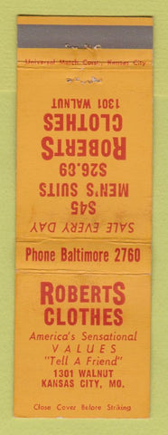 Matchbook Cover - Roberts Clothes Kansas City MO WEAR