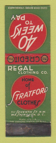 Matchbook Cover - Stratford Clothes Regal Washington DC WOL Radio WEAR