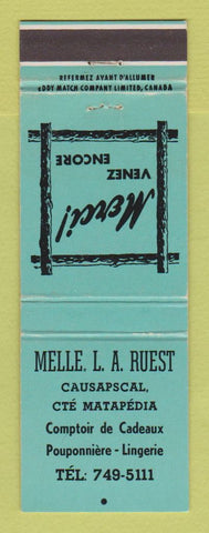 Matchbook Cover - Melle Ruest Clothes Causapscal QC BLUE