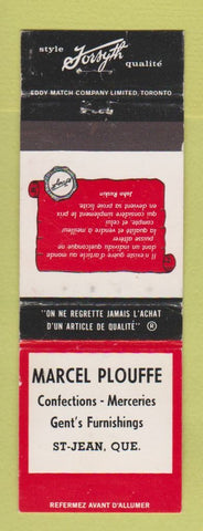 Matchbook Cover - Forsyth Men's Clothes Marcel Plouffe St Jean QC WEAR