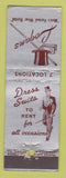 Matchbook Cover Logans Men's Formal Rental Clothes feature South Bend Hammond IN
